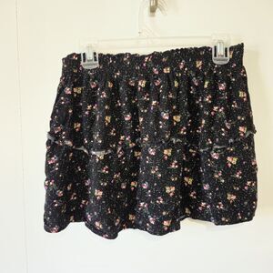 Forever 21 Black Dainty Cute Floral Smocked Waistband Skirt Youth L/ Women XS